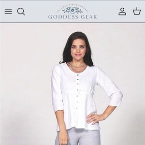 Goddess Gear White Button-Front Peplum Blouse Linen